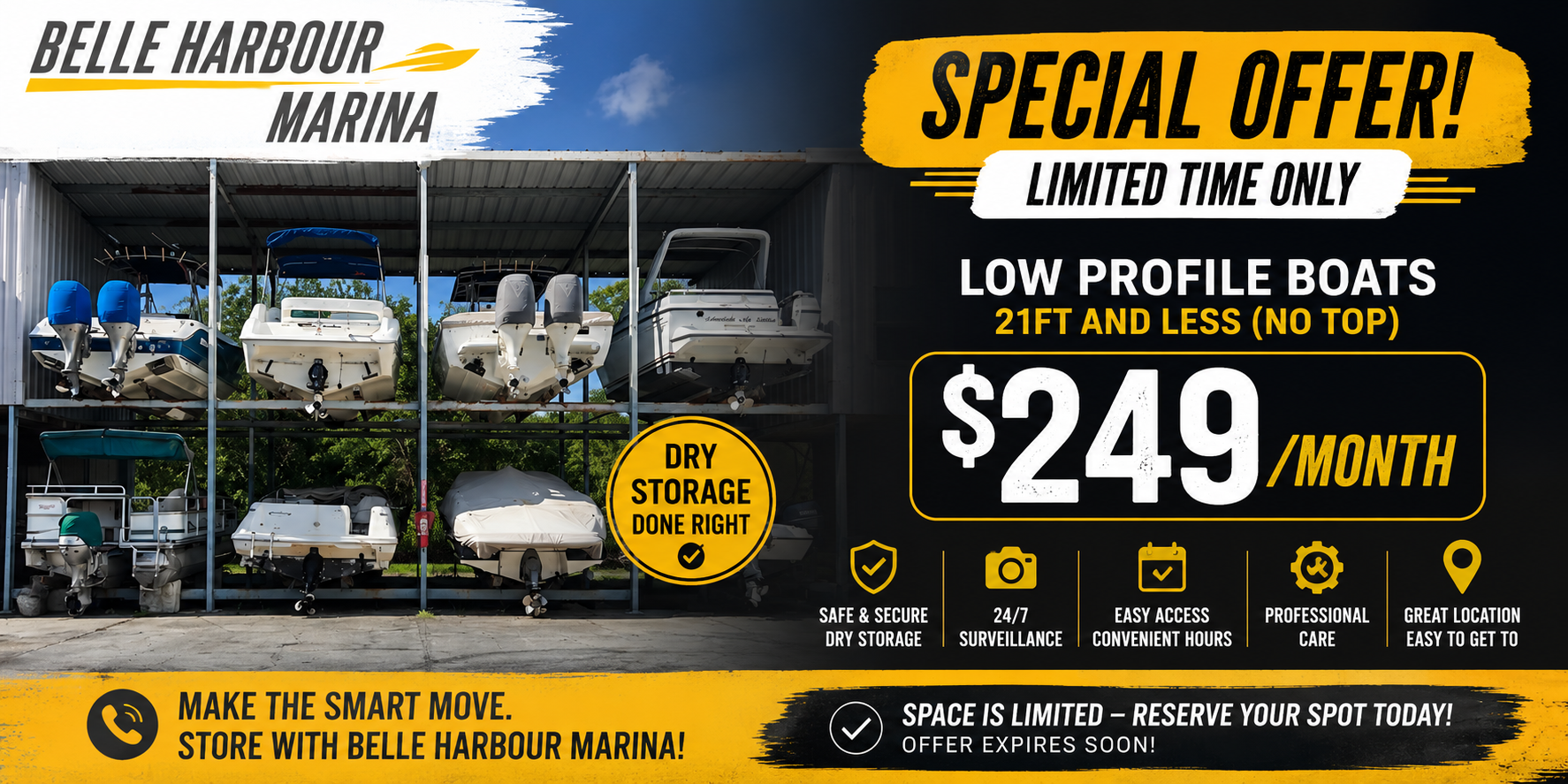 21' or less boat storage special